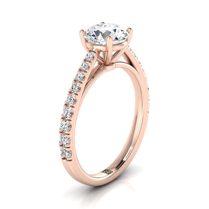 14K Rose Gold Round Brilliant Diamond French Pave Cathedral Style Solitaire Engagement Ring -1/4ctw