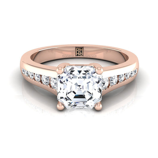 14K Rose Gold Asscher Cut Contemporary Tapered Diamond Channel Engagement Ring -1/6ctw