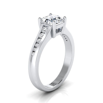 18K White Gold Asscher Cut Contemporary Tapered Diamond Channel Engagement Ring -1/6ctw
