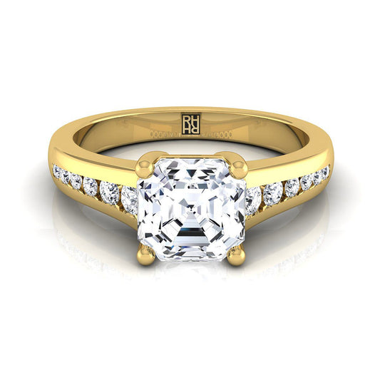 18K Yellow Gold Asscher Cut Contemporary Tapered Diamond Channel Engagement Ring -1/6ctw