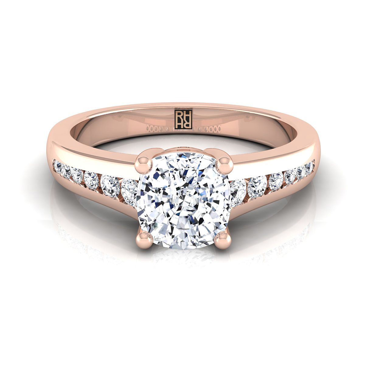 14K Rose Gold Cushion Contemporary Tapered Diamond Channel Engagement Ring -1/6ctw