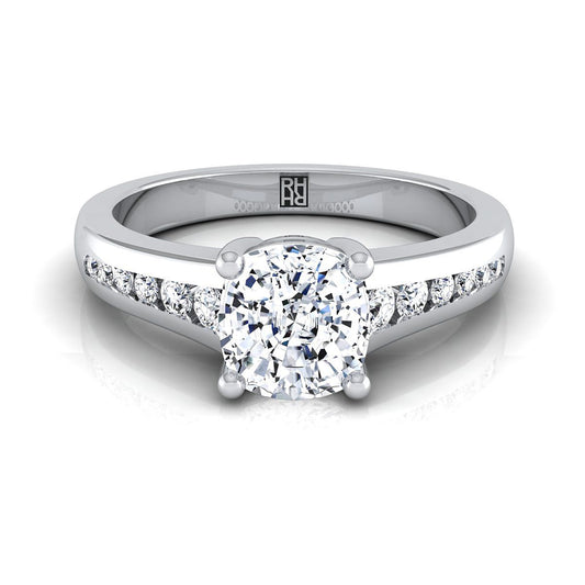 18K White Gold Cushion Contemporary Tapered Diamond Channel Engagement Ring -1/6ctw