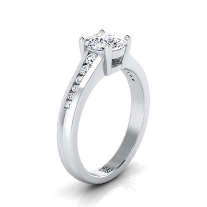 Platinum Cushion Contemporary Tapered Diamond Channel Engagement Ring -1/6ctw
