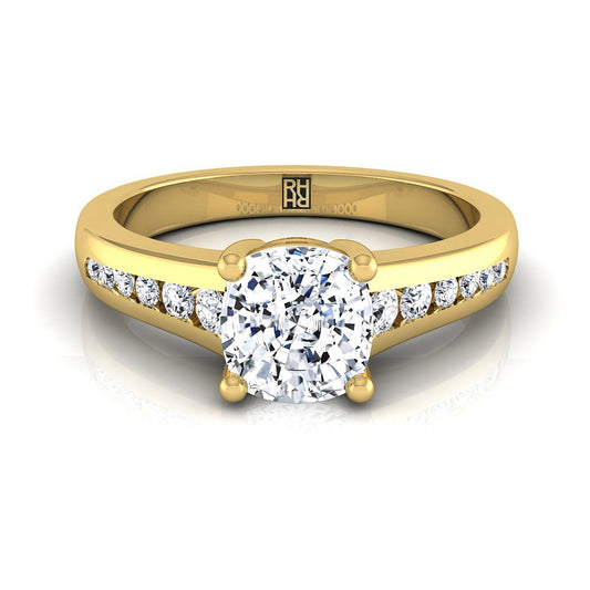 14K Yellow Gold Cushion Contemporary Tapered Diamond Channel Engagement Ring -1/6ctw
