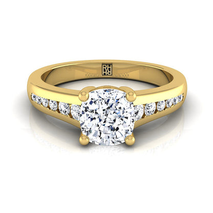 18K Yellow Gold Cushion Contemporary Tapered Diamond Channel Engagement Ring -1/6ctw