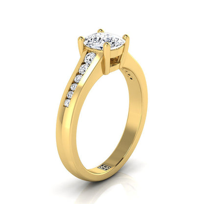18K Yellow Gold Cushion Contemporary Tapered Diamond Channel Engagement Ring -1/6ctw