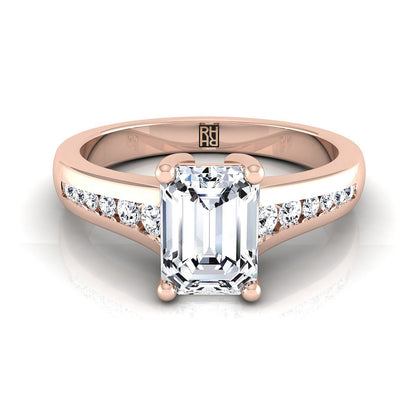 14K Rose Gold Emerald Cut Contemporary Tapered Diamond Channel Engagement Ring -1/6ctw