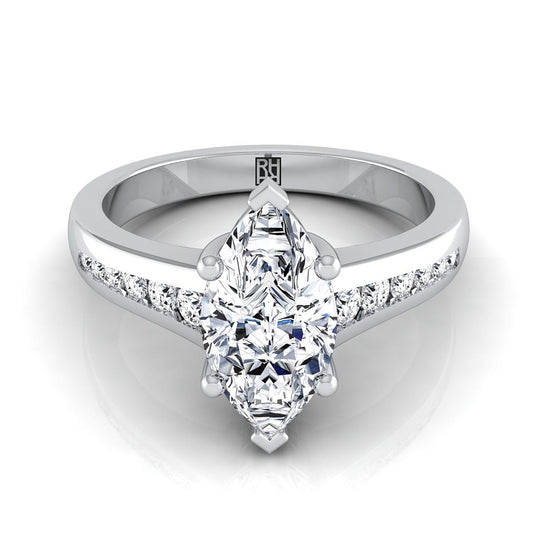 18K White Gold Marquise  Contemporary Tapered Diamond Channel Engagement Ring -1/6ctw