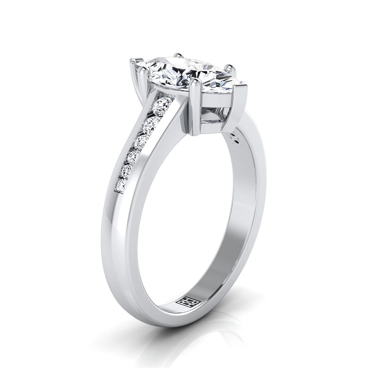 14K White Gold Marquise  Contemporary Tapered Diamond Channel Engagement Ring -1/6ctw