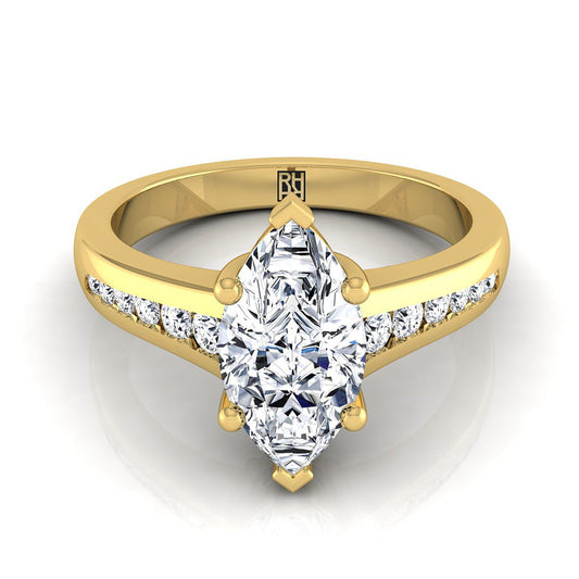 18K Yellow Gold Marquise  Contemporary Tapered Diamond Channel Engagement Ring -1/6ctw
