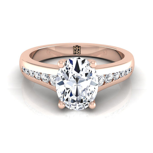14K Rose Gold Oval Contemporary Tapered Diamond Channel Engagement Ring -1/6ctw