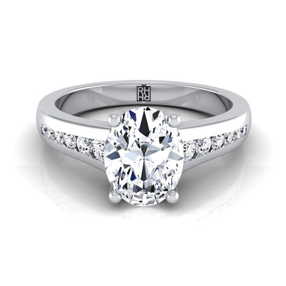 Platinum Oval Contemporary Tapered Diamond Channel Engagement Ring -1/6ctw