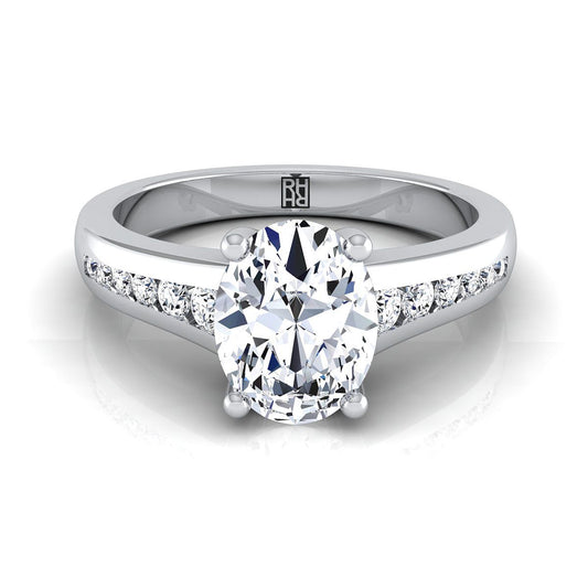 18K White Gold Oval Contemporary Tapered Diamond Channel Engagement Ring -1/6ctw