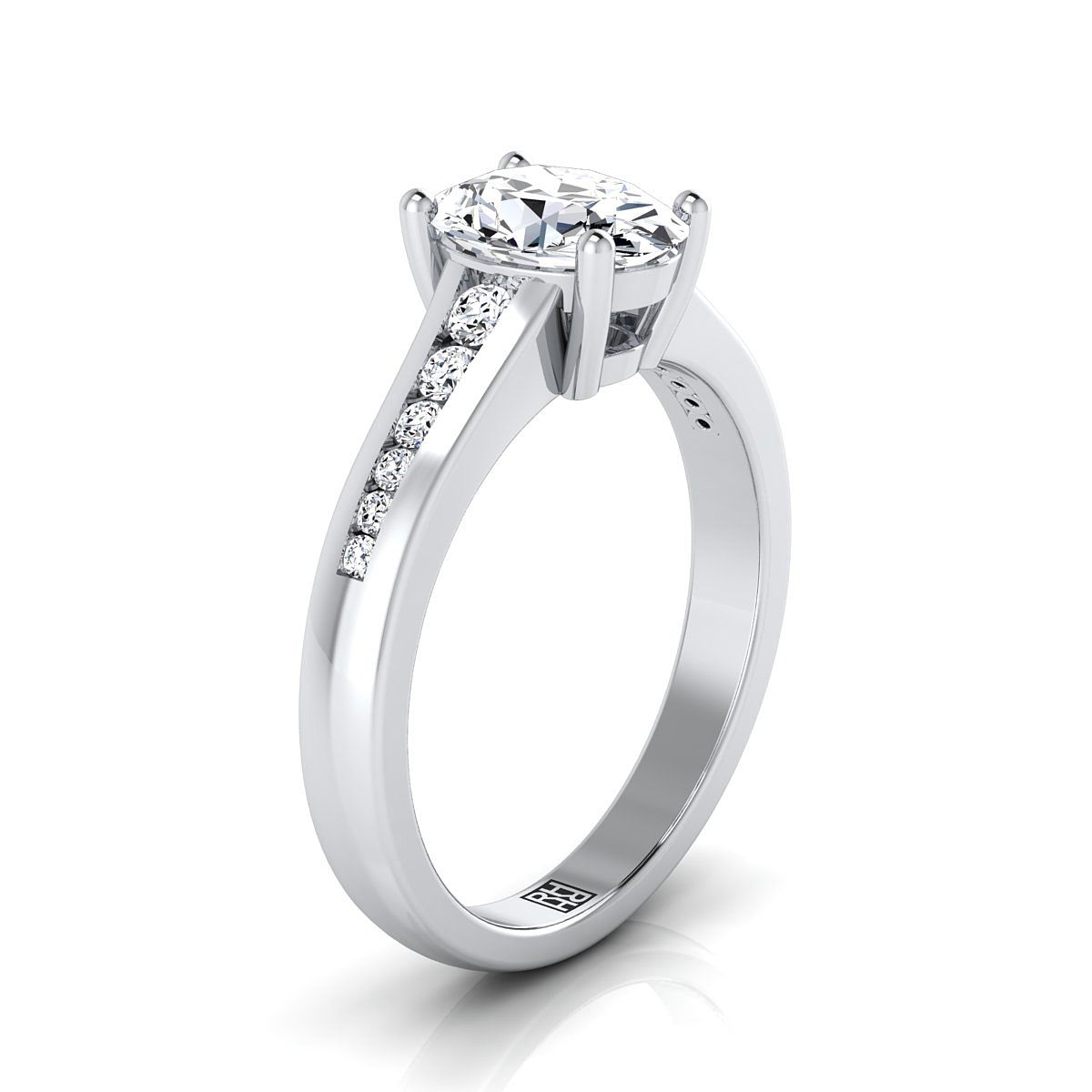 Platinum Oval Contemporary Tapered Diamond Channel Engagement Ring -1/6ctw