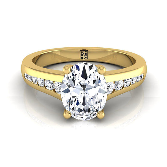 18K Yellow Gold Oval Contemporary Tapered Diamond Channel Engagement Ring -1/6ctw