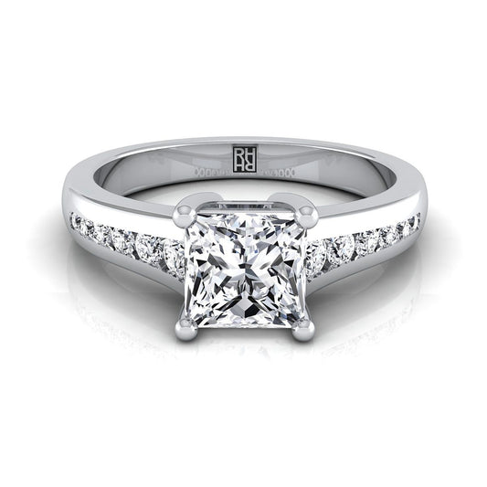14K White Gold Princess Cut Contemporary Tapered Diamond Channel Engagement Ring -1/6ctw