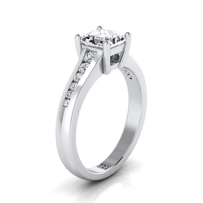 14K White Gold Princess Cut Contemporary Tapered Diamond Channel Engagement Ring -1/6ctw