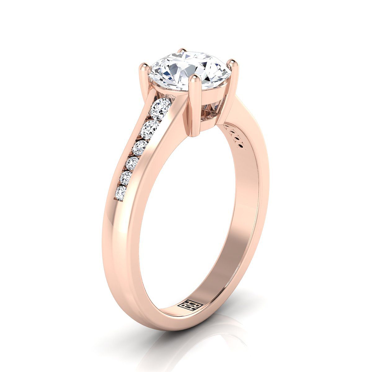 14K Rose Gold Round Brilliant Contemporary Tapered Diamond Channel Engagement Ring -1/6ctw