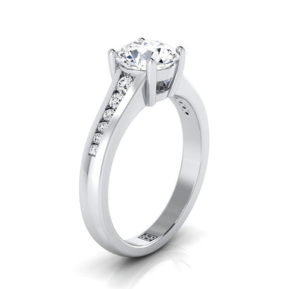 Platinum Round Brilliant Contemporary Tapered Diamond Channel Engagement Ring -1/6ctw