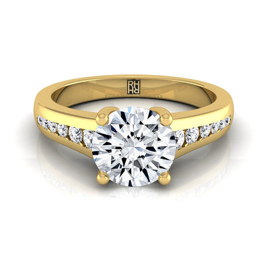 18K Yellow Gold Round Brilliant Contemporary Tapered Diamond Channel Engagement Ring -1/6ctw
