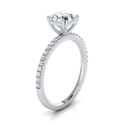 14K White Gold Asscher Cut Diamond Simple French Pave Double Claw Prong Engagement Ring -1/6ctw