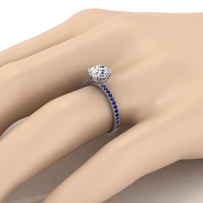 14K White Gold Round Brilliant  Simple French Pave Double Claw Prong Diamond Engagement Ring