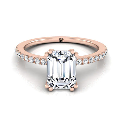 14K Rose Gold  Diamond Simple French Pave Double Claw Prong Engagement Ring -1/6ctw