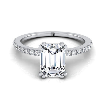 Platinum  Diamond Simple French Pave Double Claw Prong Engagement Ring -1/6ctw