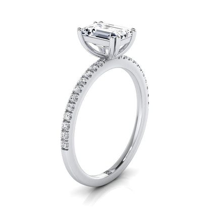 Platinum  Diamond Simple French Pave Double Claw Prong Engagement Ring -1/6ctw