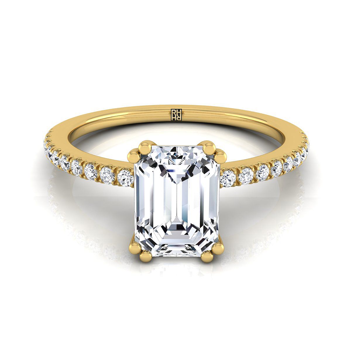 14K Yellow Gold  Diamond Simple French Pave Double Claw Prong Engagement Ring -1/6ctw