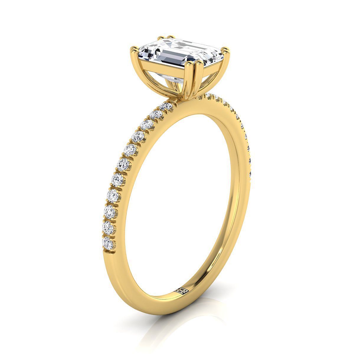 18K Yellow Gold  Diamond Simple French Pave Double Claw Prong Engagement Ring -1/6ctw