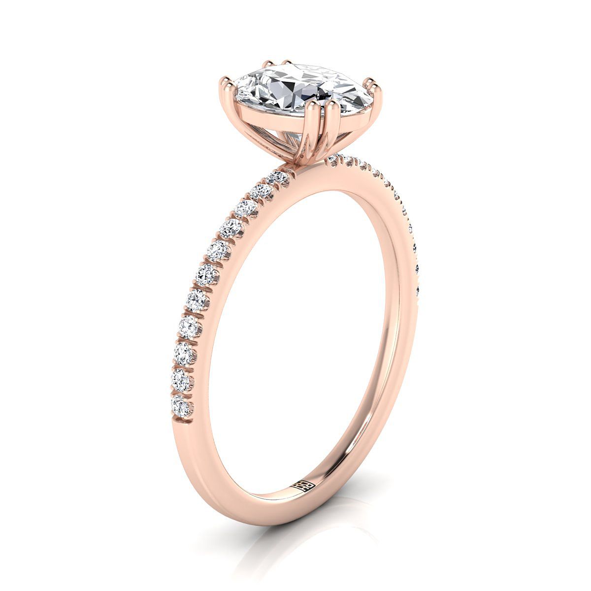 14K Rose Gold Oval Ruby Simple French Pave Double Claw Prong Diamond Engagement Ring -1/6ctw