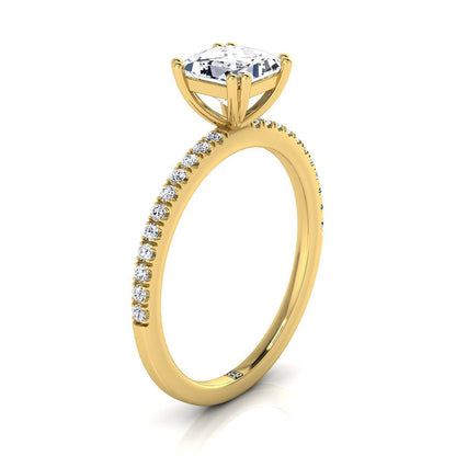 14K Yellow Gold Princess Cut Diamond Simple French Pave Double Claw Prong Engagement Ring -1/6ctw