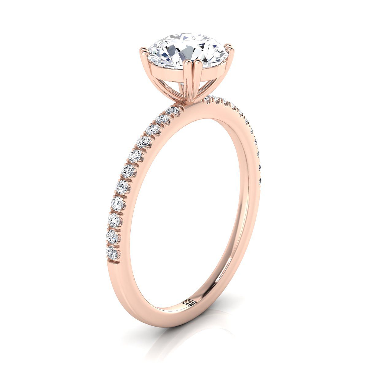 14K Rose Gold Round Brilliant Morganite Simple French Pave Double Claw Prong Diamond Engagement Ring -1/6ctw