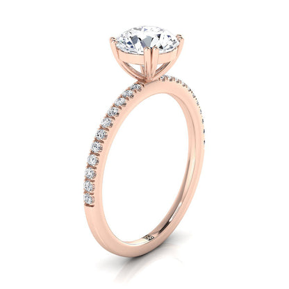 14K Rose Gold Round Brilliant Pink Sapphire Simple French Pave Double Claw Prong Diamond Engagement Ring -1/6ctw