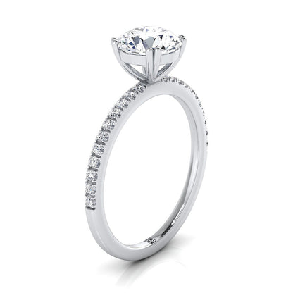 14K White Gold Round Brilliant Diamond Simple French Pave Double Claw Prong Engagement Ring -1/6ctw