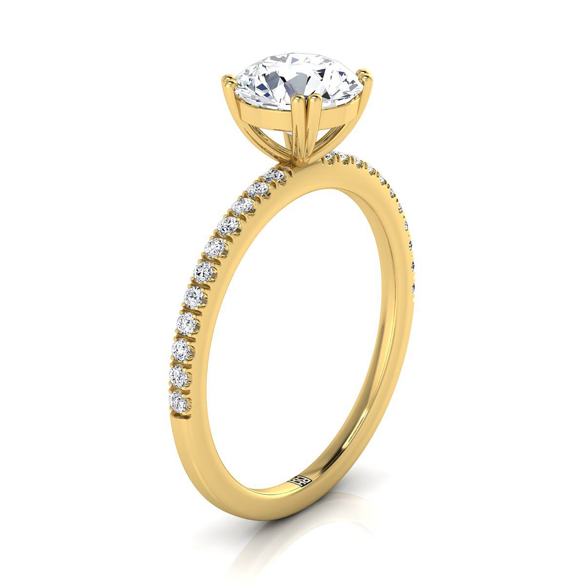 18K Yellow Gold Round Brilliant Diamond Simple French Pave Double Claw Prong Engagement Ring -1/6ctw