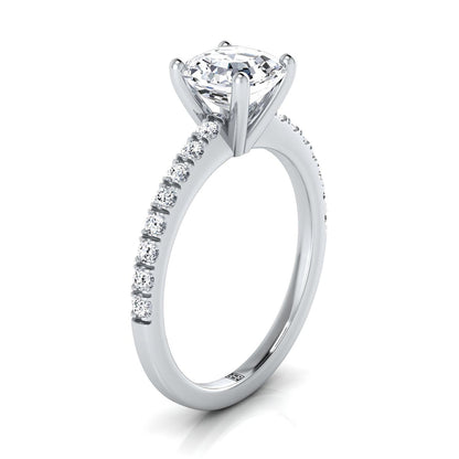 14K White Gold Asscher Cut Simple Linear Diamond Pave Engagement Ring -1/5ctw