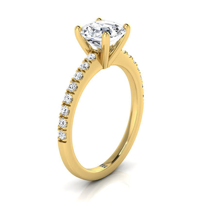 18K Yellow Gold Asscher Cut Simple Linear Diamond Pave Engagement Ring -1/5ctw