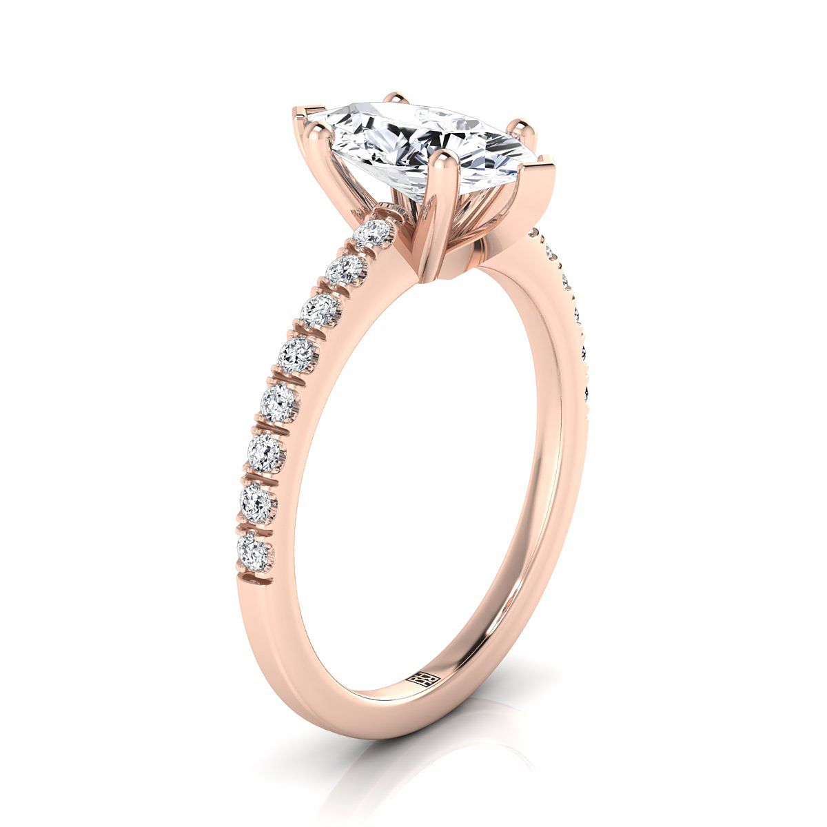14K Rose Gold Marquise  Simple Linear Diamond Pave Engagement Ring -1/5ctw