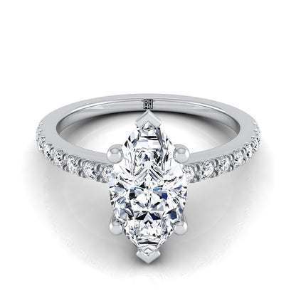 Platinum Marquise  Simple Linear Diamond Pave Engagement Ring -1/5ctw