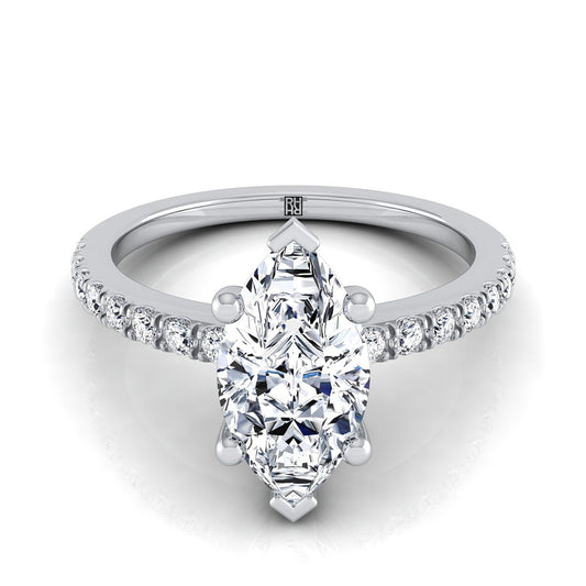 Platinum Marquise  Simple Linear Diamond Pave Engagement Ring -1/5ctw