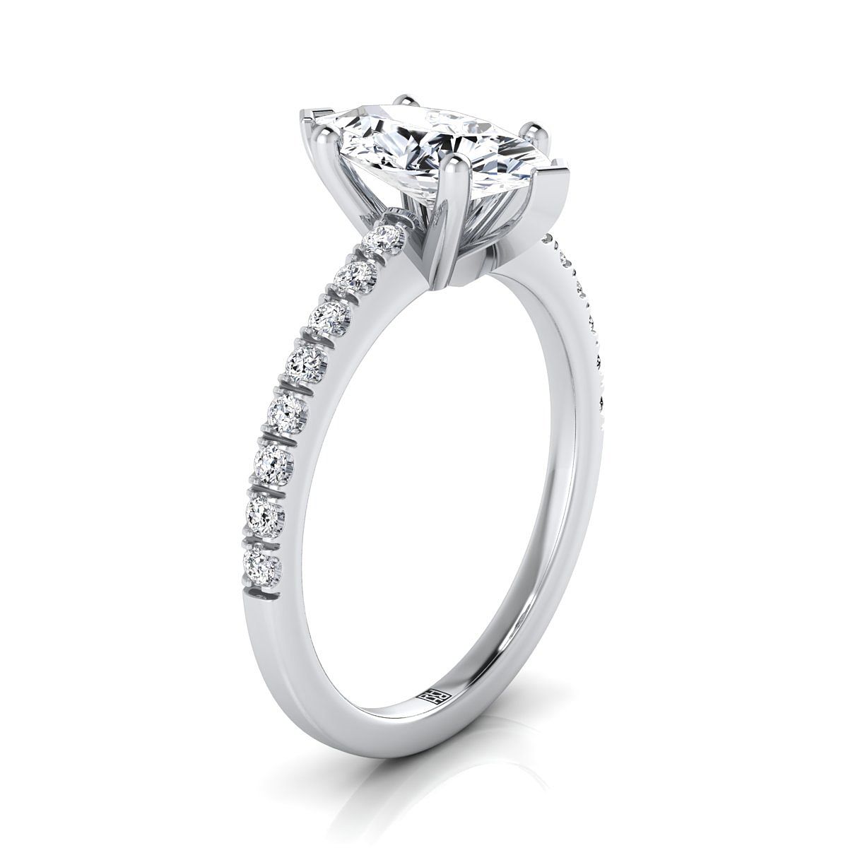 18K White Gold Marquise  Simple Linear Diamond Pave Engagement Ring -1/5ctw
