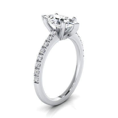 14K White Gold Marquise  Simple Linear Diamond Pave Engagement Ring -1/5ctw