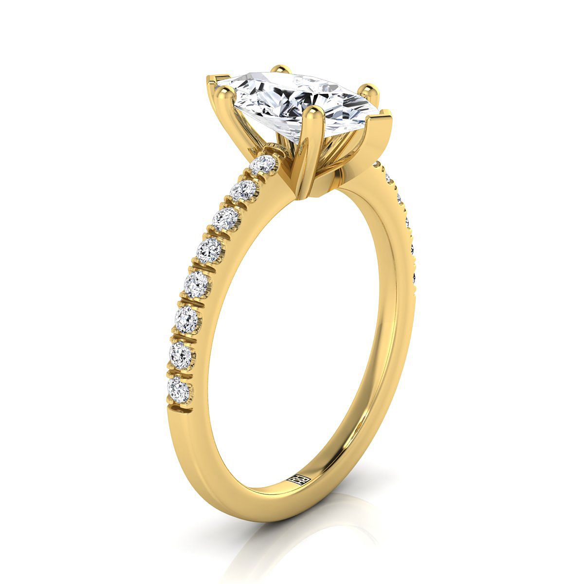 14K Yellow Gold Marquise  Simple Linear Diamond Pave Engagement Ring -1/5ctw