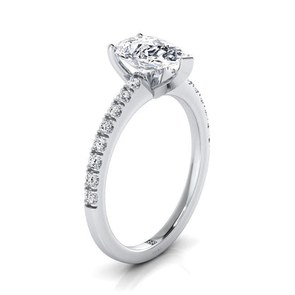 Platinum Pear Shape Center Simple Linear Diamond Pave Engagement Ring -1/5ctw