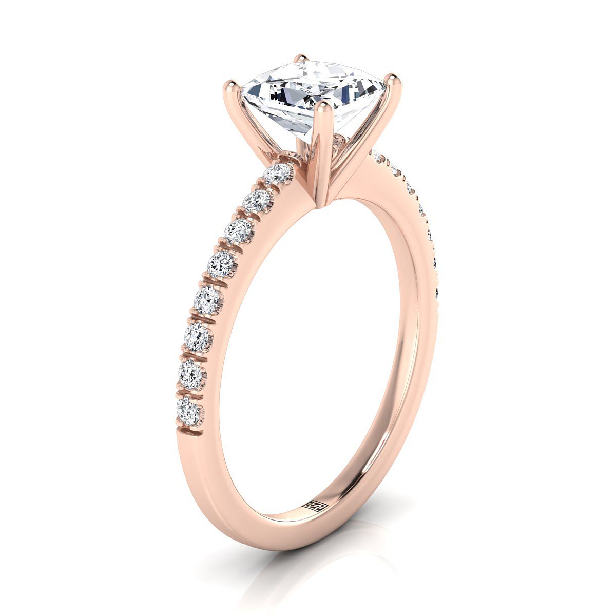 14K Rose Gold Princess Cut Simple Linear Diamond Pave Engagement Ring -1/5ctw