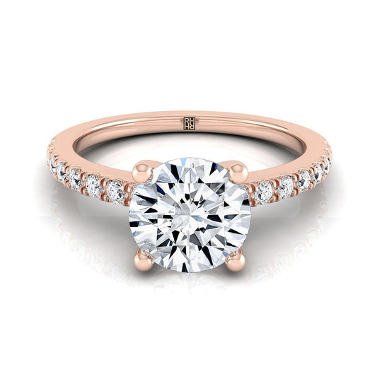 14K Rose Gold Round Brilliant Simple Linear Diamond Pave Engagement Ring -1/5ctw
