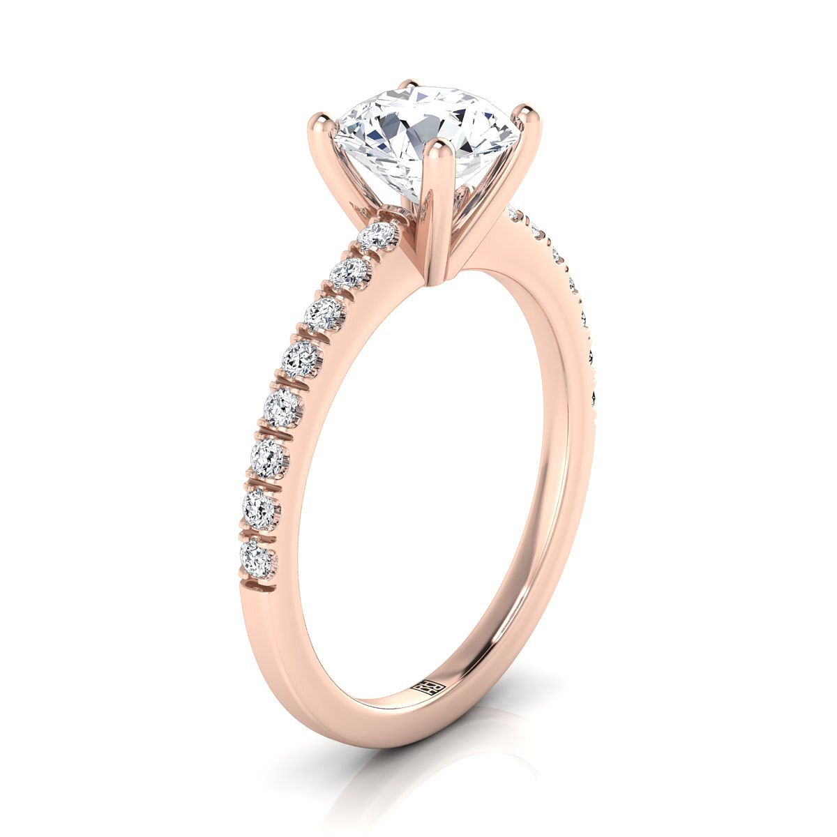 14K Rose Gold Round Brilliant Simple Linear Diamond Pave Engagement Ring -1/5ctw