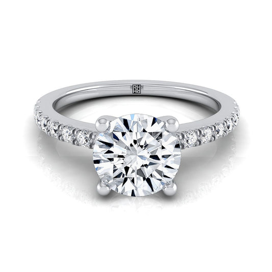 Platinum Round Brilliant Simple Linear Diamond Pave Engagement Ring -1/5ctw